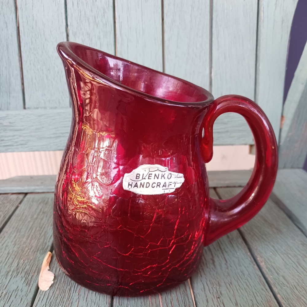 Vintage Mid Century Small Red Blenko Pitcher Vase